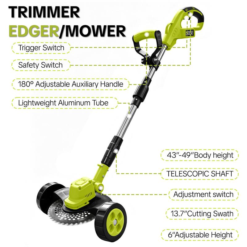 21V Electric Weed Edger Cordless String Trimmer With 2Pcs3000mAh Batteries