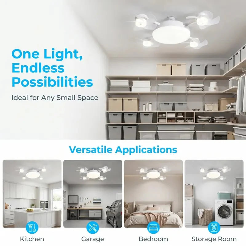 E27 Socket Ceiling Fan Light - 2-in-1 Silent LED Fan with Remote Control, 3 Wind Speeds & 3-Color Dimming