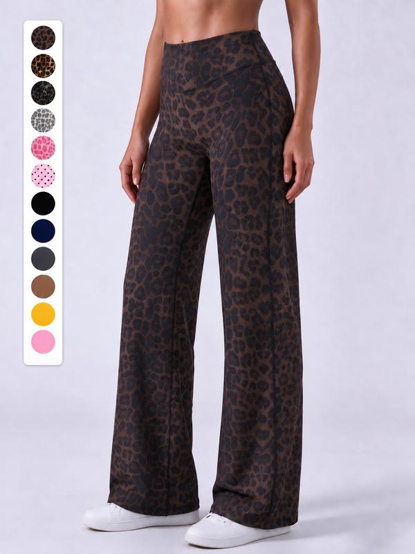 Women’s Minimalist Leopard Print Mid-Rise Wide-Leg Casual Pants
