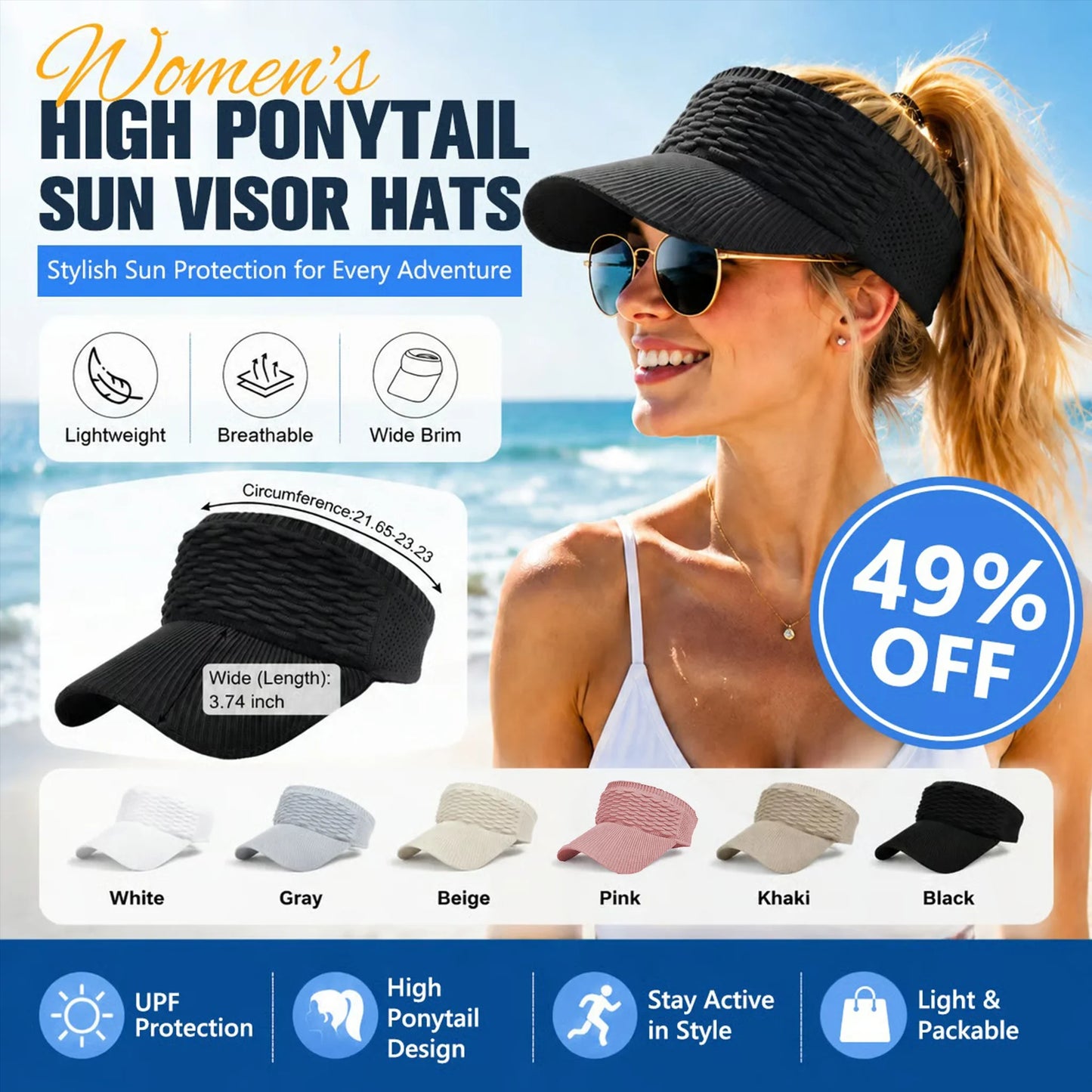 👒  Women's High Ponytail Sun Visor Hats