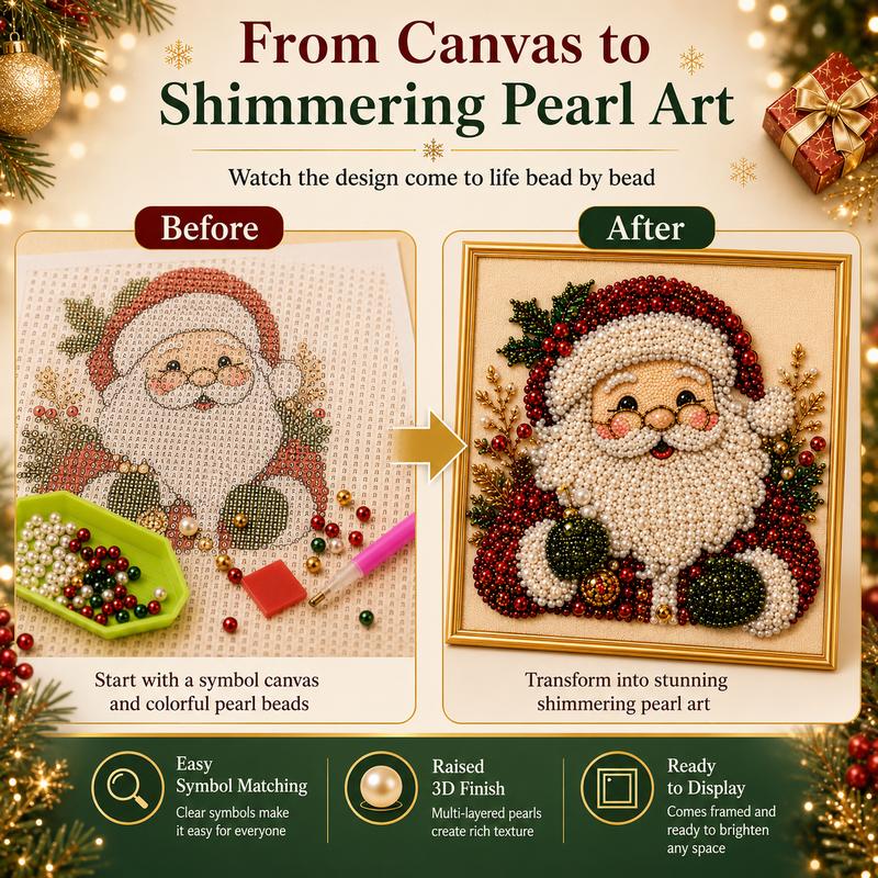 🧘Relaxing & Beginner-Friendly-💎DIY Christmas 3D Pearl Diamond Painting Art Kit With Frame