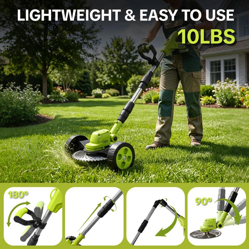 21V Electric Weed Edger Cordless String Trimmer With 2Pcs3000mAh Batteries