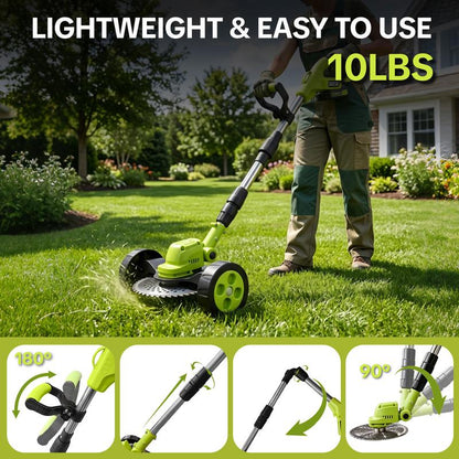 21V Electric Weed Edger Cordless String Trimmer With 2Pcs3000mAh Batteries