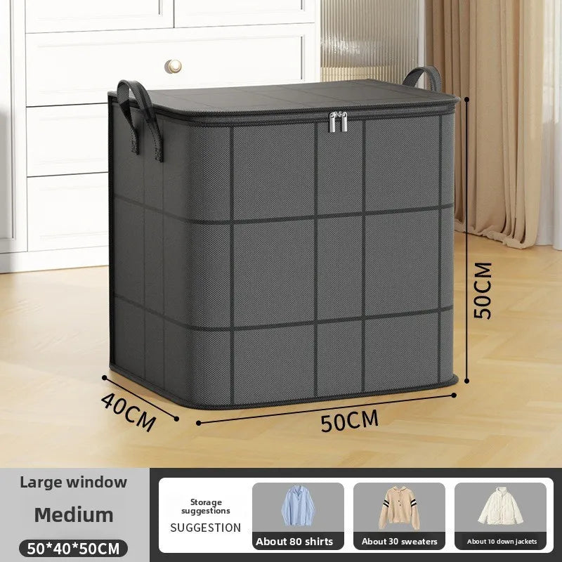 Large Zippered Reinforced Foldable Fabric Organizer Bin with Reliable Closure, Spacious Household Carryall for Bedding and Apparel, Ideal for Closet Storage and Moving Prep,sohochic.