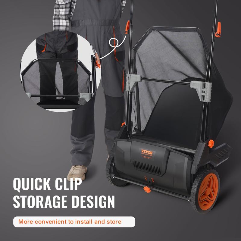21-inch Leaf & Grass Collector, Strong Rubber Wheels & Heavy Duty Thickened Steel Durable To Use With Large Capacity 3.5 Cu. Ft. Mesh Collection Hopper Bag, 2 Spinning Brushes