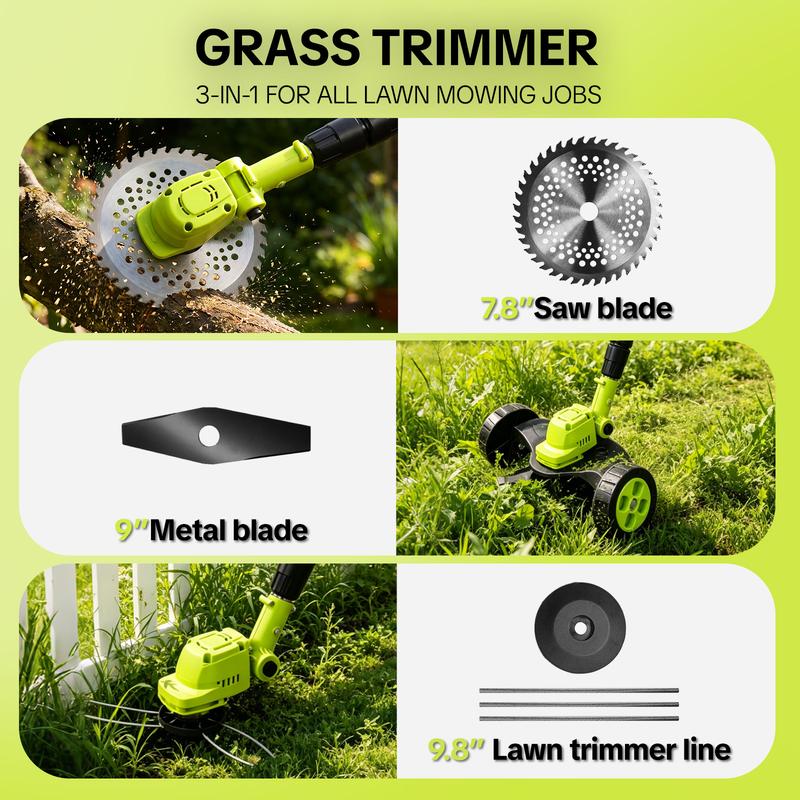 21V Electric Weed Edger Cordless String Trimmer With 2Pcs3000mAh Batteries