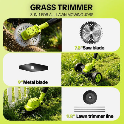 21V Electric Weed Edger Cordless String Trimmer With 2Pcs3000mAh Batteries