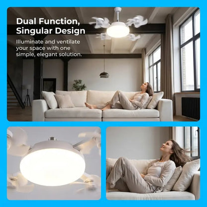 E27 Socket Ceiling Fan Light - 2-in-1 Silent LED Fan with Remote Control, 3 Wind Speeds & 3-Color Dimming