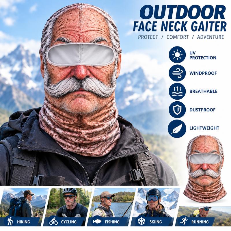 Funny Old Man Face Balaclava Mask, Dralon Thermal Fabric Winter Ski Mask, Warm Wind-Resistant Full Face Cover, Novelty Outdoor Headwear for Men & Women, Skiing, Cycling, Hiking & Winter Activities