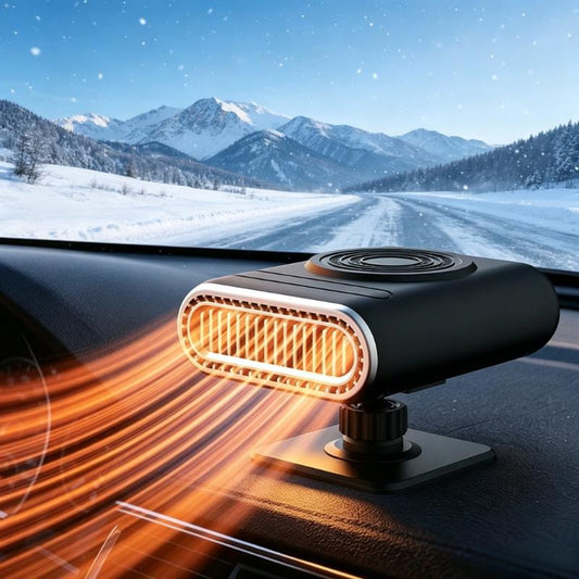 12V Portable Car Heater & Defogging Fan – 120W Three-Setting Dashboard Heater with Adjustable Mount for Winter Driving