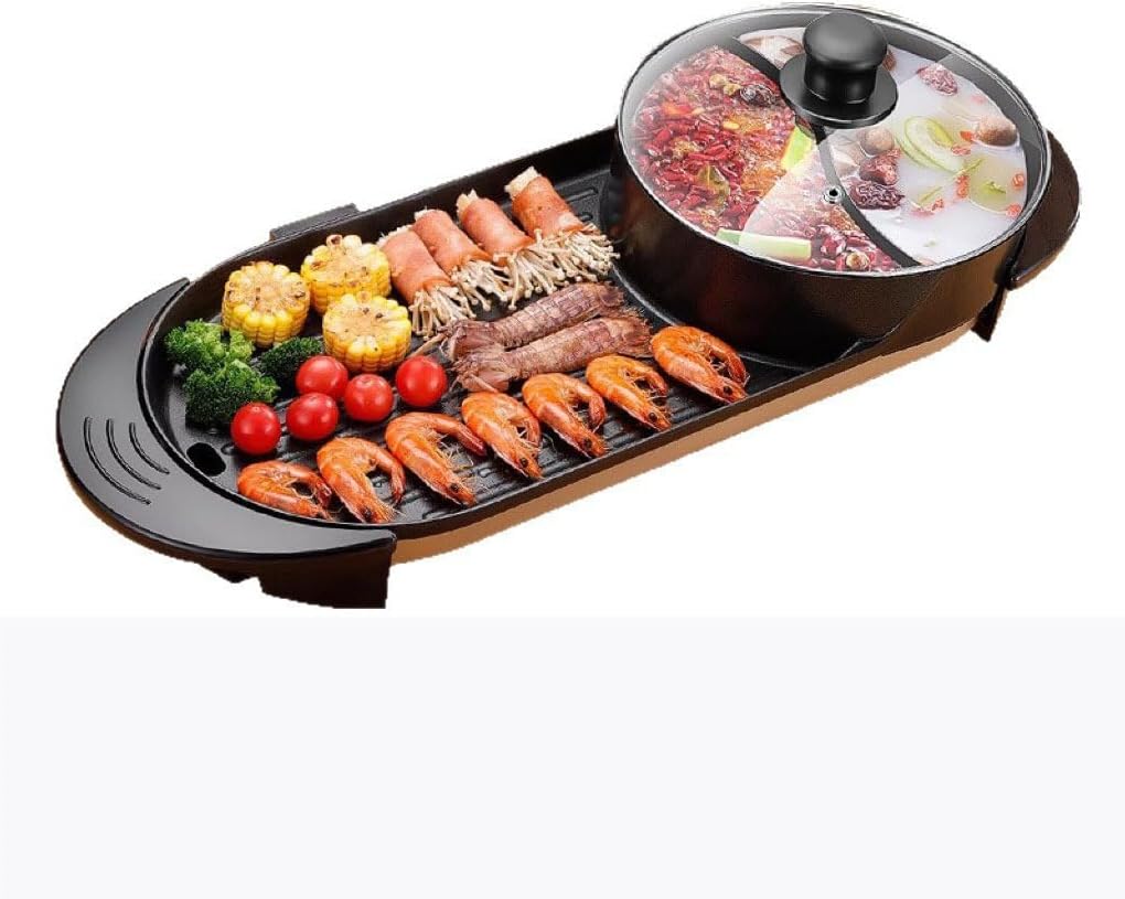 2 in 1 Hot Pot & BBQ Grill, 220V Dual Side Non-Stick Teppanyaki Pan with Adjustable Temperature, Divider Hot Pot & Grill Combo for Family Party...