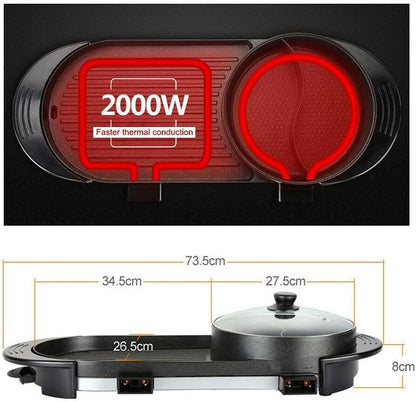 2 in 1 Hot Pot & BBQ Grill, 220V Dual Side Non-Stick Teppanyaki Pan with Adjustable Temperature, Divider Hot Pot & Grill Combo for Family Party...