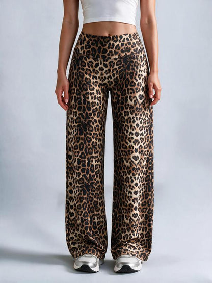 Women’s Minimalist Leopard Print Mid-Rise Wide-Leg Casual Pants