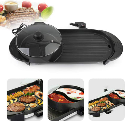2 in 1 Hot Pot & BBQ Grill, 220V Dual Side Non-Stick Teppanyaki Pan with Adjustable Temperature, Divider Hot Pot & Grill Combo for Family Party...