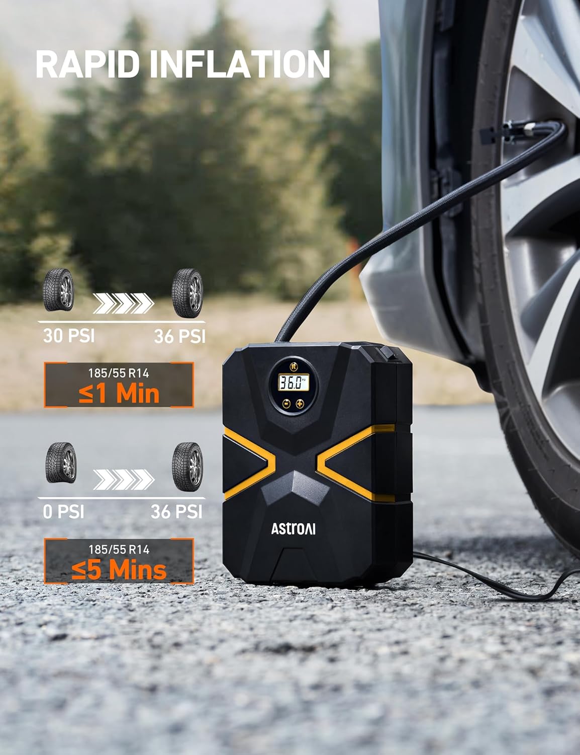 Digital Display Car Tire Inflator Portable, 12V DC Air Compressor W&LED Light