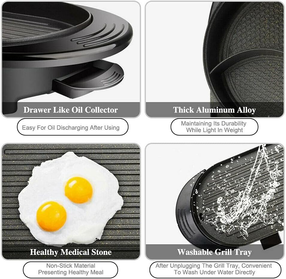 2 in 1 Hot Pot & BBQ Grill, 220V Dual Side Non-Stick Teppanyaki Pan with Adjustable Temperature, Divider Hot Pot & Grill Combo for Family Party...