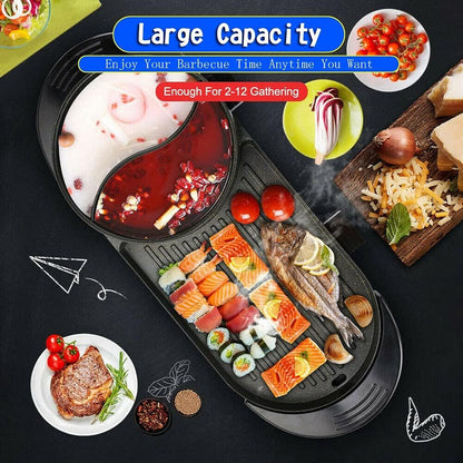 2 in 1 Hot Pot & BBQ Grill, 220V Dual Side Non-Stick Teppanyaki Pan with Adjustable Temperature, Divider Hot Pot & Grill Combo for Family Party...