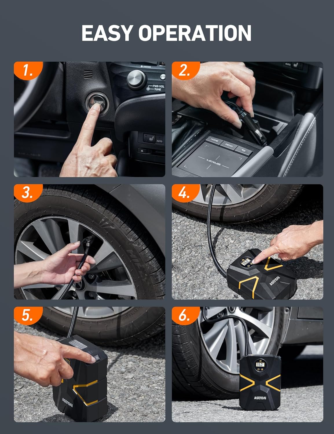 Digital Display Car Tire Inflator Portable, 12V DC Air Compressor W&LED Light