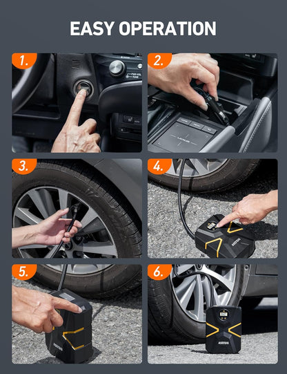 Digital Display Car Tire Inflator Portable, 12V DC Air Compressor W&LED Light