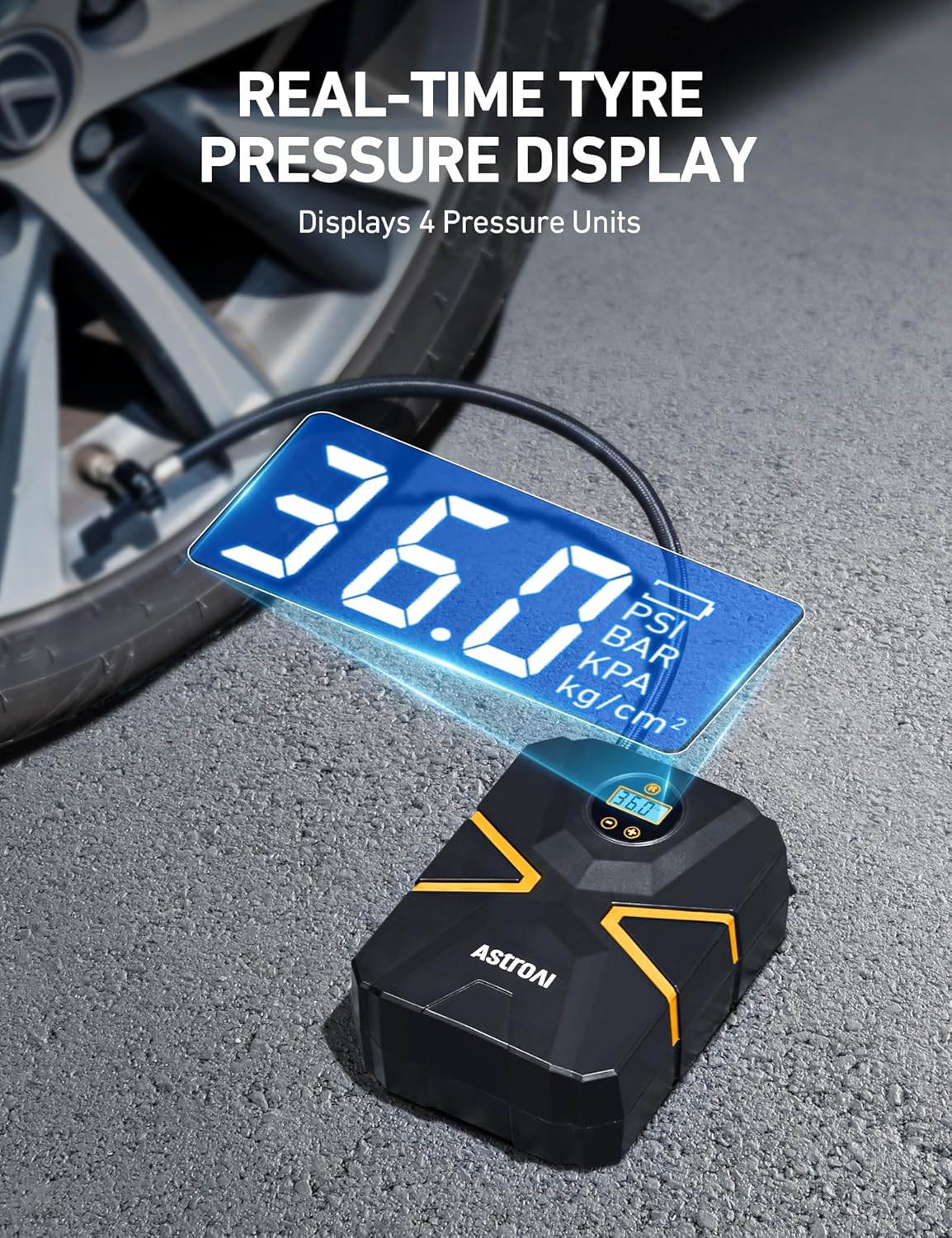 Digital Display Car Tire Inflator Portable, 12V DC Air Compressor W&LED Light