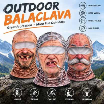 Funny Old Man Face Balaclava Mask, Dralon Thermal Fabric Winter Ski Mask, Warm Wind-Resistant Full Face Cover, Novelty Outdoor Headwear for Men & Women, Skiing, Cycling, Hiking & Winter Activities