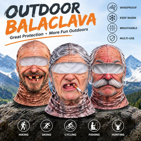 Funny Old Man Face Balaclava Mask, Dralon Thermal Fabric Winter Ski Mask, Warm Wind-Resistant Full Face Cover, Novelty Outdoor Headwear for Men & Women, Skiing, Cycling, Hiking & Winter Activities