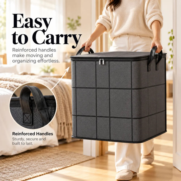Large Zippered Reinforced Foldable Fabric Organizer Bin with Reliable Closure, Spacious Household Carryall for Bedding and Apparel, Ideal for Closet Storage and Moving Prep,sohochic.