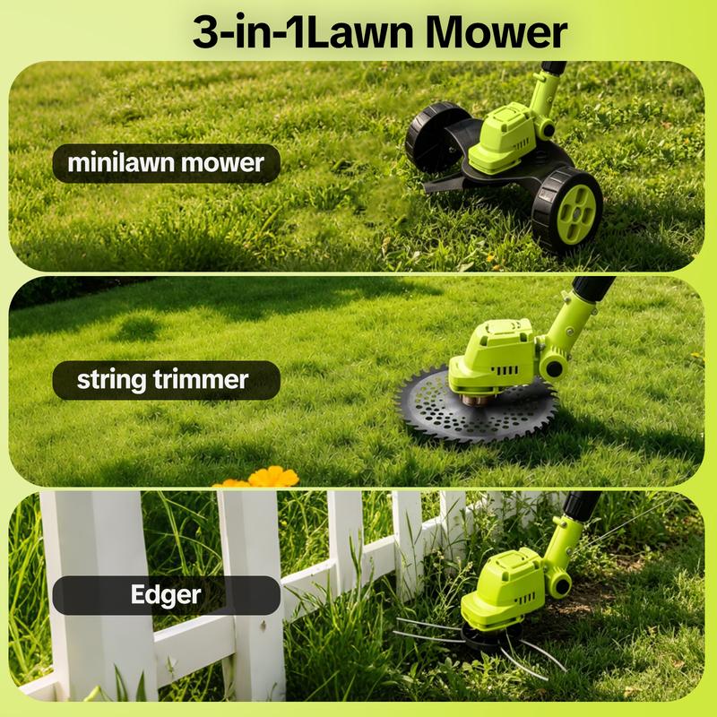 21V Electric Weed Edger Cordless String Trimmer With 2Pcs3000mAh Batteries