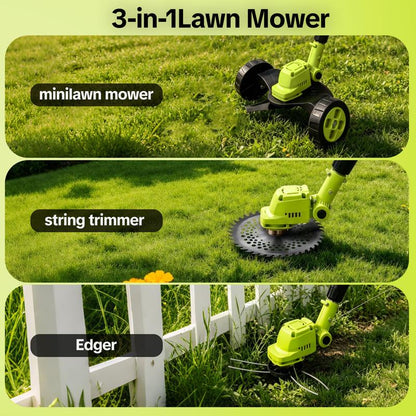 21V Electric Weed Edger Cordless String Trimmer With 2Pcs3000mAh Batteries