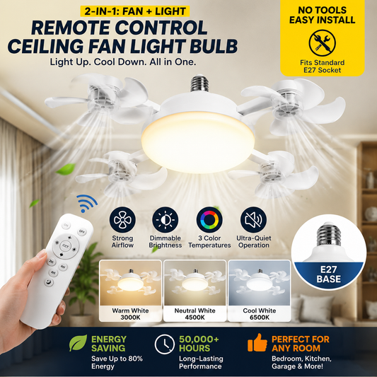 Ceiling Fan Light Remote Control Dimming Multi-color LED Living Room Bedroom
