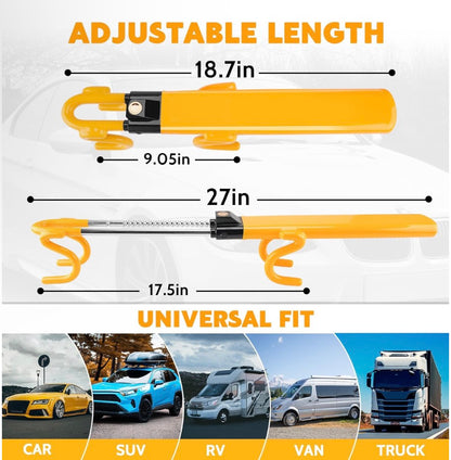 Steering Wheel Lock Twin Bar, Steering Lock, Car Anti-Theft Device, High Visibility, Heavy Duty, Universal Fit, Adjustable Length,3 Keys(Yellow)
