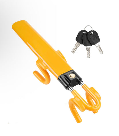 Steering Wheel Lock Twin Bar, Steering Lock, Car Anti-Theft Device, High Visibility, Heavy Duty, Universal Fit, Adjustable Length,3 Keys(Yellow)