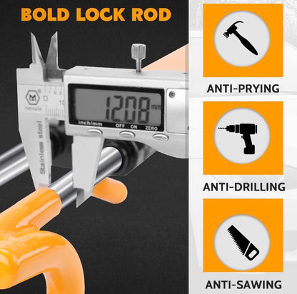 Steering Wheel Lock Twin Bar, Steering Lock, Car Anti-Theft Device, High Visibility, Heavy Duty, Universal Fit, Adjustable Length,3 Keys(Yellow)