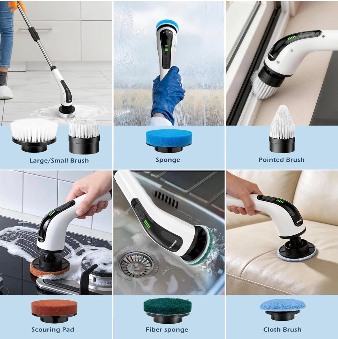 Electric Spin Scrubber, 7Replaceable Brush Heads for Home