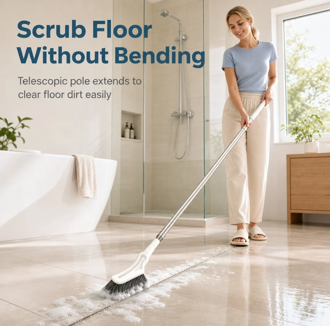 Adjustable Length Stainless Steel Telescopic Long Handle Crevice Cleaning Brush, Narrow Gap Cleaner for Bathroom, Hard-to-Reach Spaces