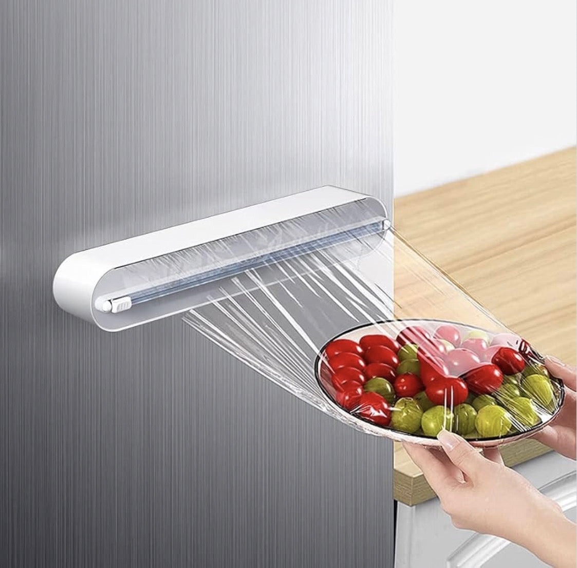 Refillable Magnetic Plastic Wrap Dispenser With Slide Cutter, Sturdy Food Cling Film Cutter, Press and Seal Wrap, 12" x 328' Roll BPA Free