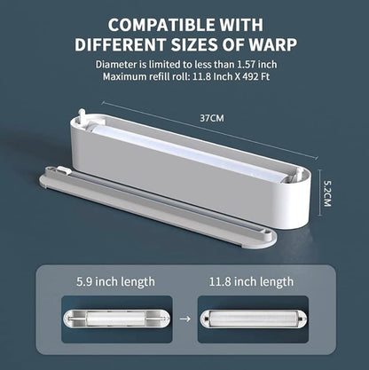 Refillable Magnetic Plastic Wrap Dispenser With Slide Cutter, Sturdy Food Cling Film Cutter, Press and Seal Wrap, 12" x 328' Roll BPA Free