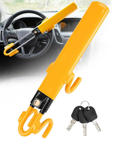 Steering Wheel Lock Twin Bar, Steering Lock, Car Anti-Theft Device, High Visibility, Heavy Duty, Universal Fit, Adjustable Length,3 Keys(Yellow)