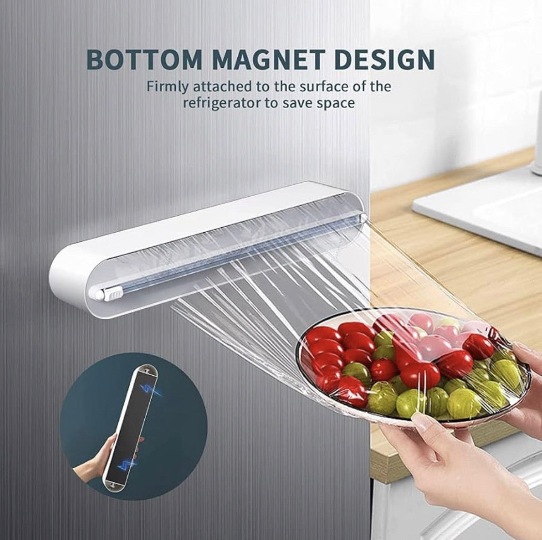 Refillable Magnetic Plastic Wrap Dispenser With Slide Cutter, Sturdy Food Cling Film Cutter, Press and Seal Wrap, 12" x 328' Roll BPA Free