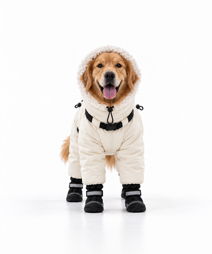 Cream Dog Snowsuit with Rugged Boots
