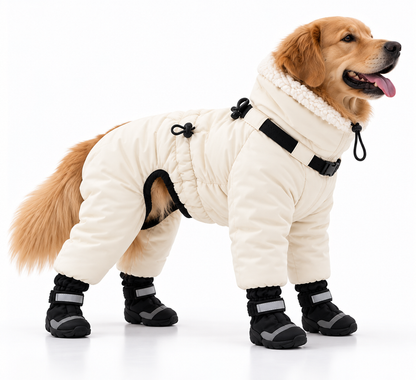 Cream Dog Snowsuit with Rugged Boots