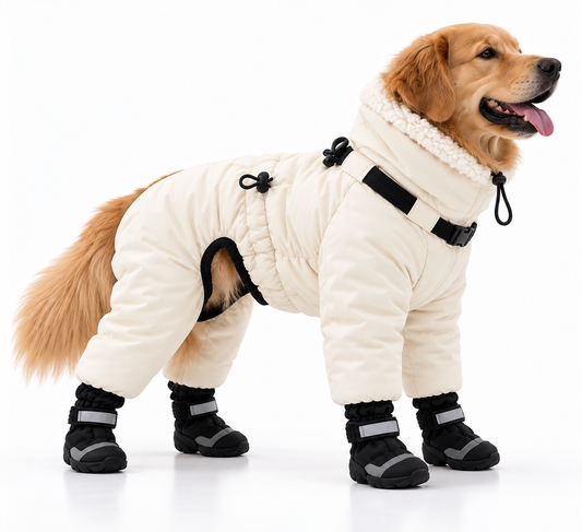 Cream Dog Snowsuit with Rugged Boots