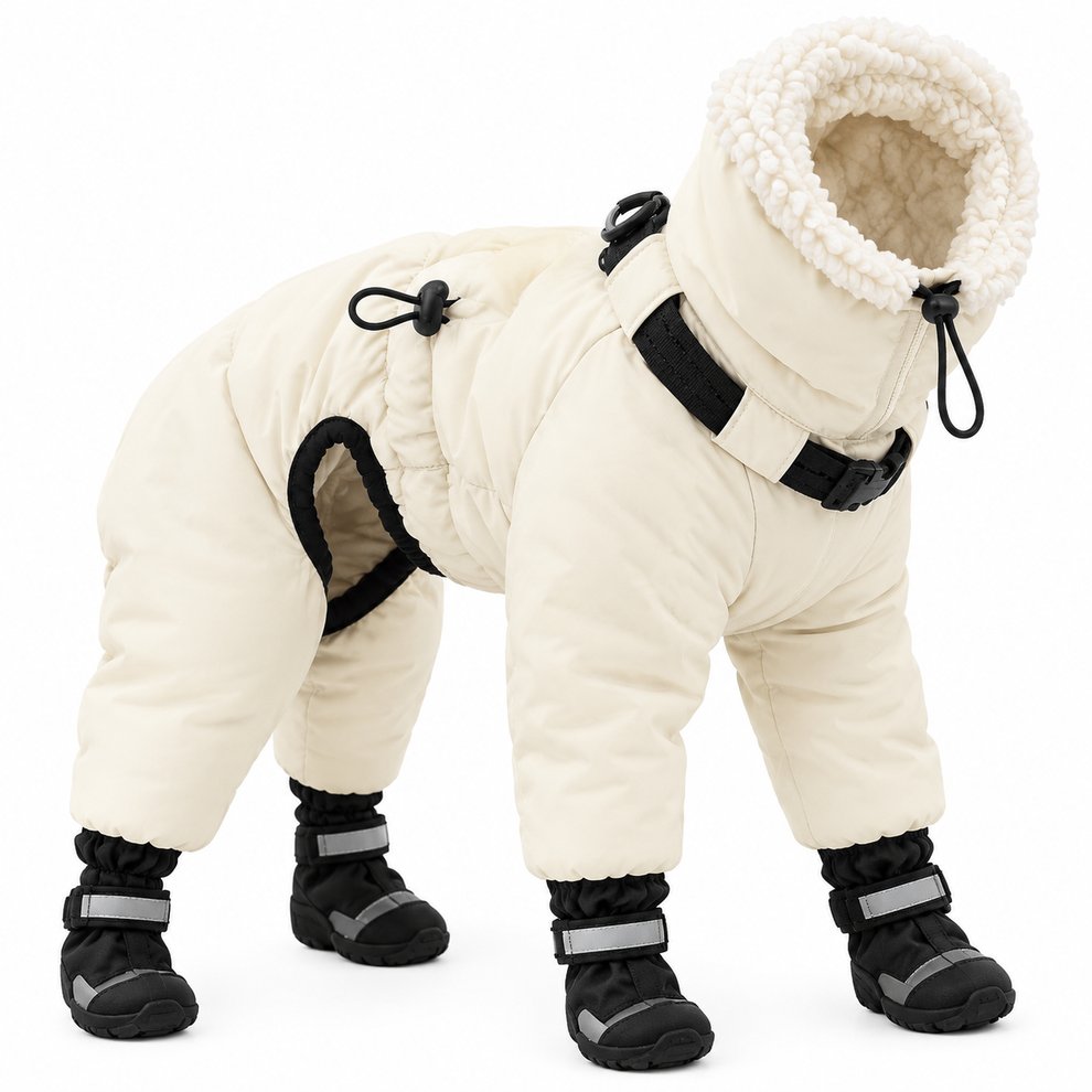 Cream Dog Snowsuit with Rugged Boots