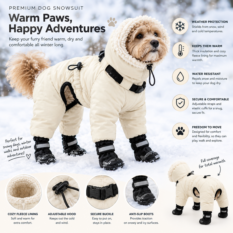 Cream Dog Snowsuit with Rugged Boots