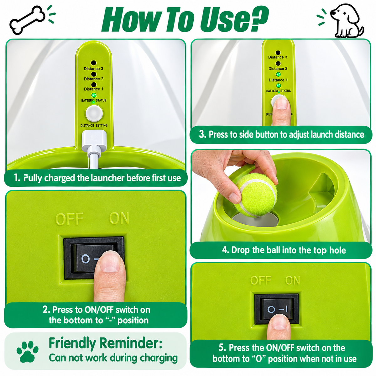 Automatic Dog Ball Launcher Toy + Free Tennis Balls 6