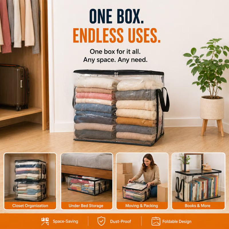 2- 1  Foldable Transparent Storage Boxes