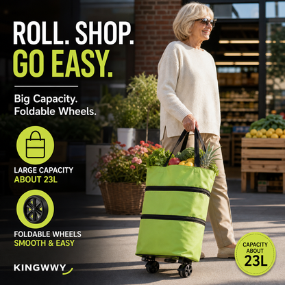 3 in 1 Portable Shopping Cart Foldable Grocery Trolley Lightweight with Wheels