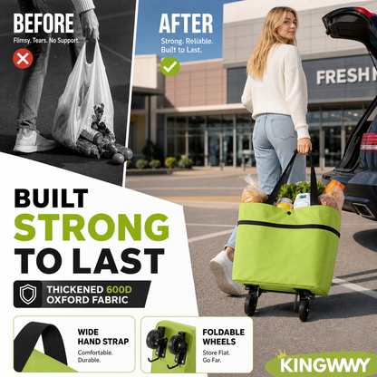 3 in 1 Portable Shopping Cart Foldable Grocery Trolley Lightweight with Wheels