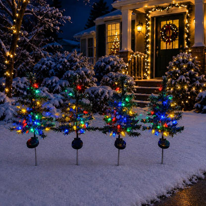 Solar Christmas Tree Garden Stake 4 Pack Outdoor Christmas Trees for Yard
