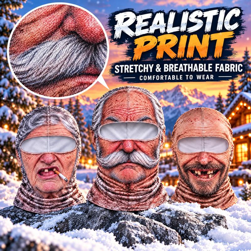 Funny Old Man Face Balaclava Mask, Dralon Thermal Fabric Winter Ski Mask, Warm Wind-Resistant Full Face Cover, Novelty Outdoor Headwear for Men & Women, Skiing, Cycling, Hiking & Winter Activities